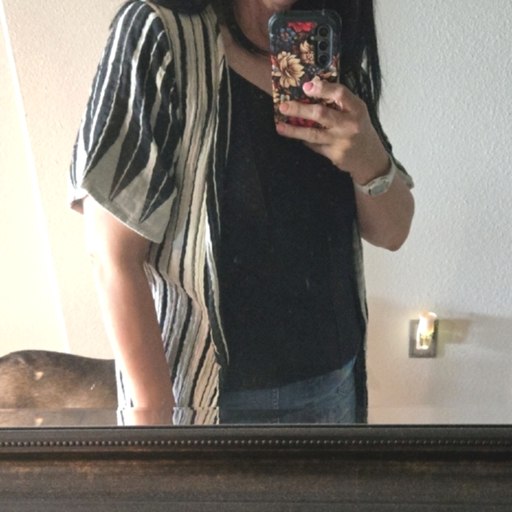Cost Plus World Market Monochrome Striped Kimono